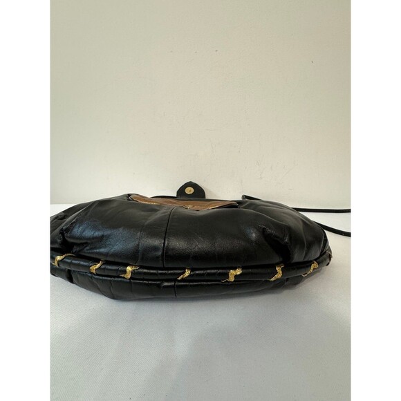 VINTAGE ART DECO/RETRO BLACK AND COPPER FLOWER HINGED SHOULDER BAG - Picture 5 of 6